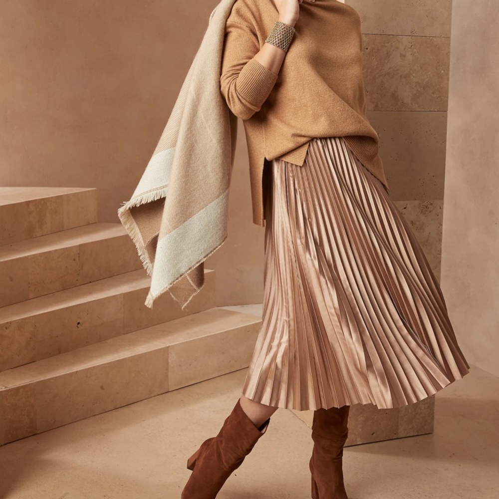 Banana Republic Shiny Pleated Midi Skirt